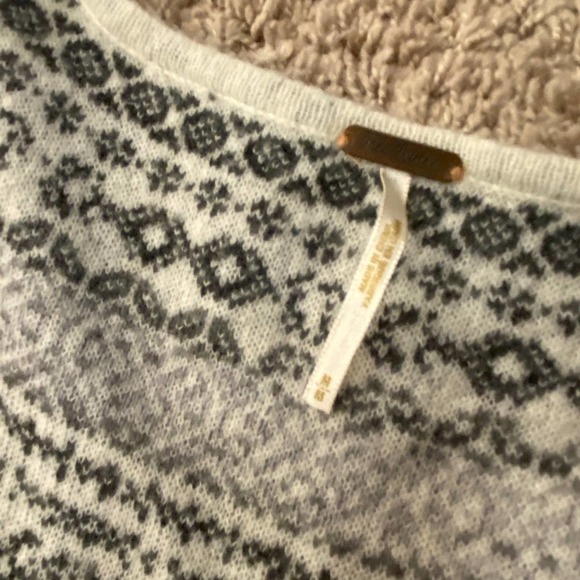 Free People Nordic Long Sleeve cream black gray Fair Isle Knit Tunic Sweater M - Picture 10 of 11